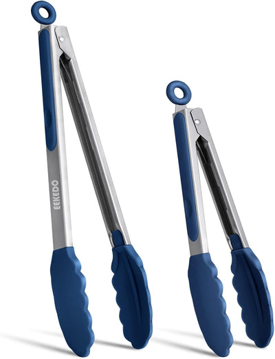 Pinzas acero inox silicona 9-12 pulg bloqueo barbacoa azul