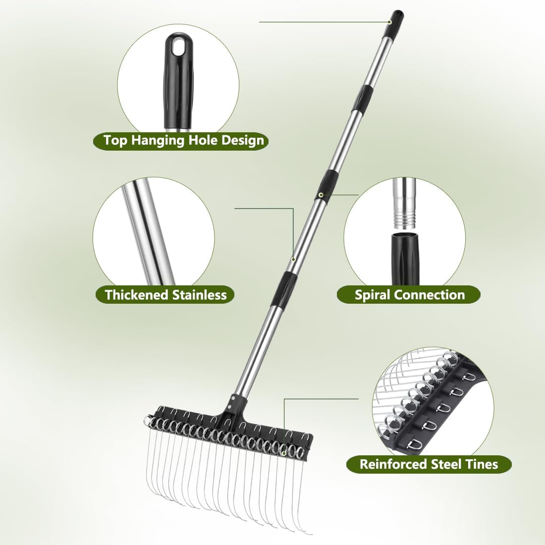 Rastrillo Thatch mango ajustable 63pulg púas acero jardinería