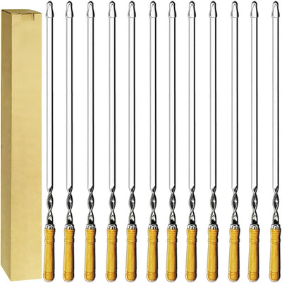 12 Brochetas Kebab 23.5pulg Acero Inox Antideslizante