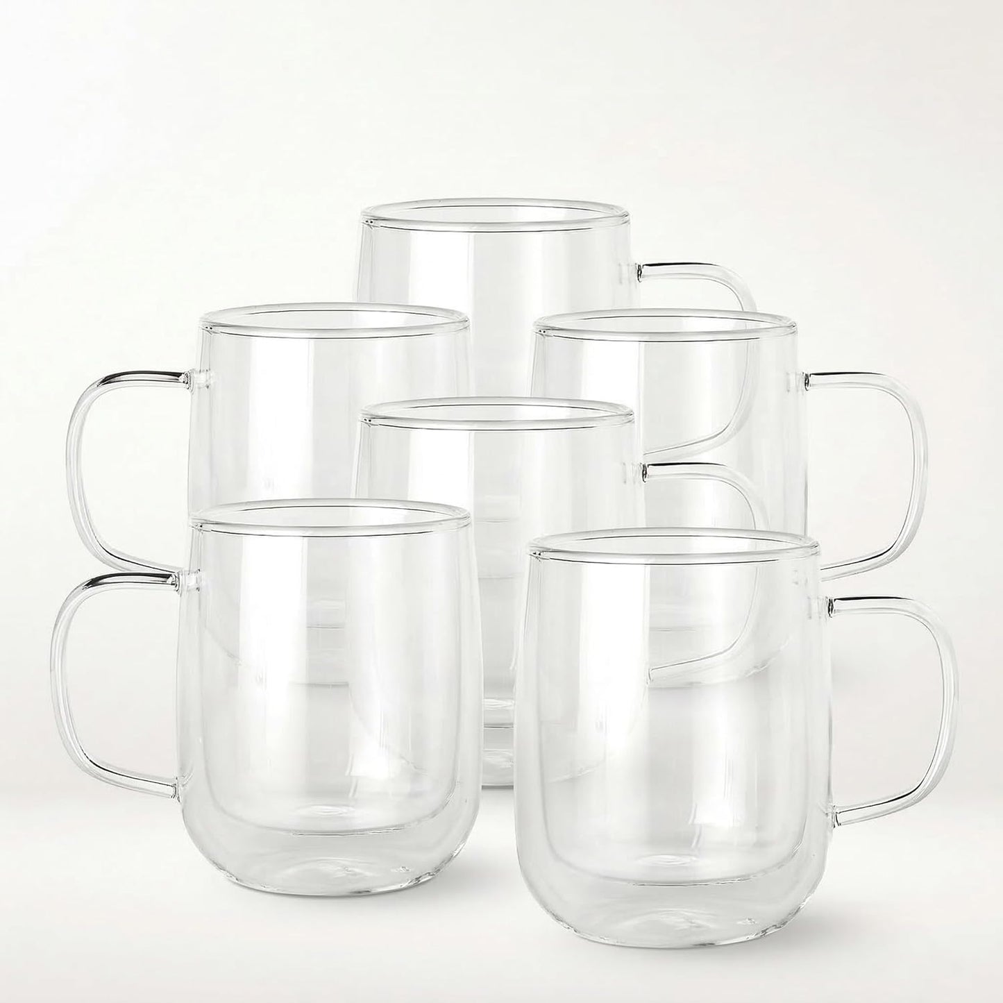 Juego de 6 tazas de café de vidrio doble pared 14 oz transparente aisladas con asa