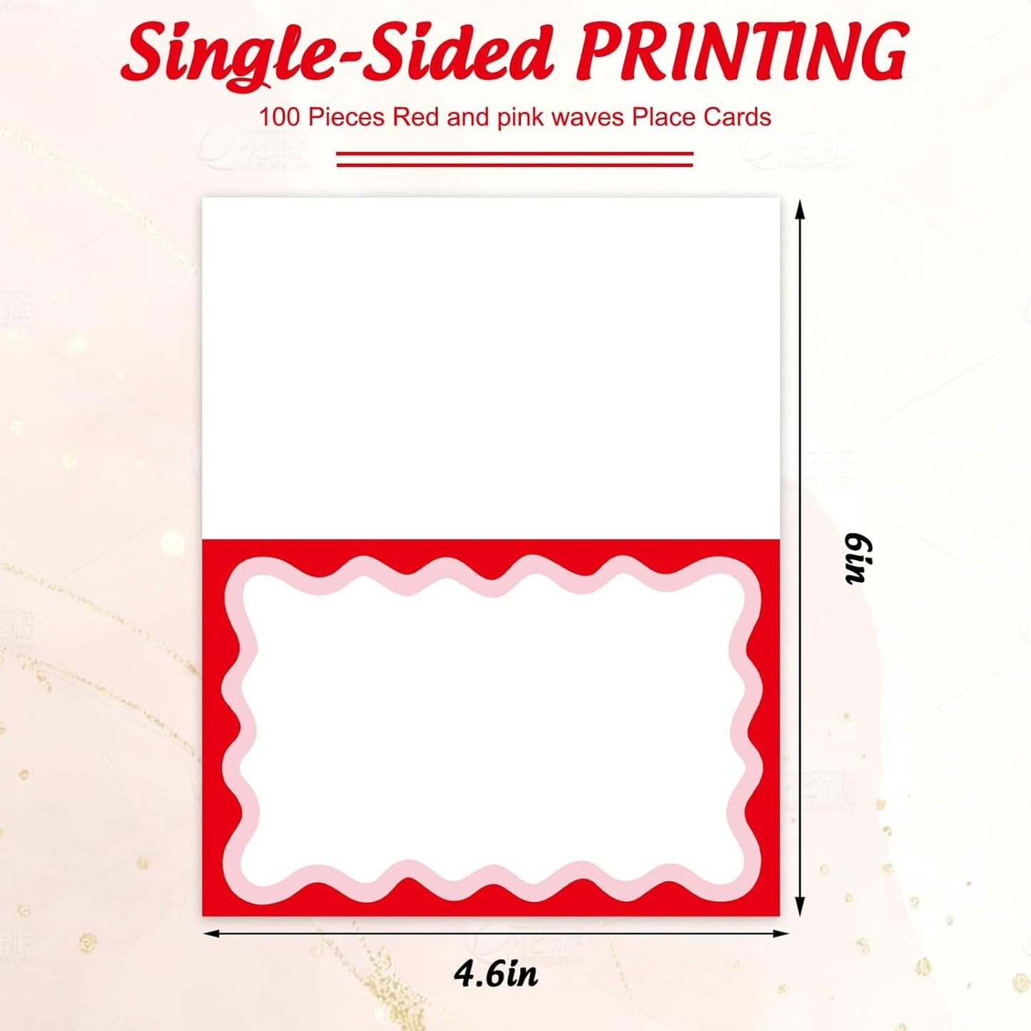 Tarjetas de lugar con ondas rojas y rosas para bodas, cumpleaños y fiestas 3 x 4.6 pulgadas