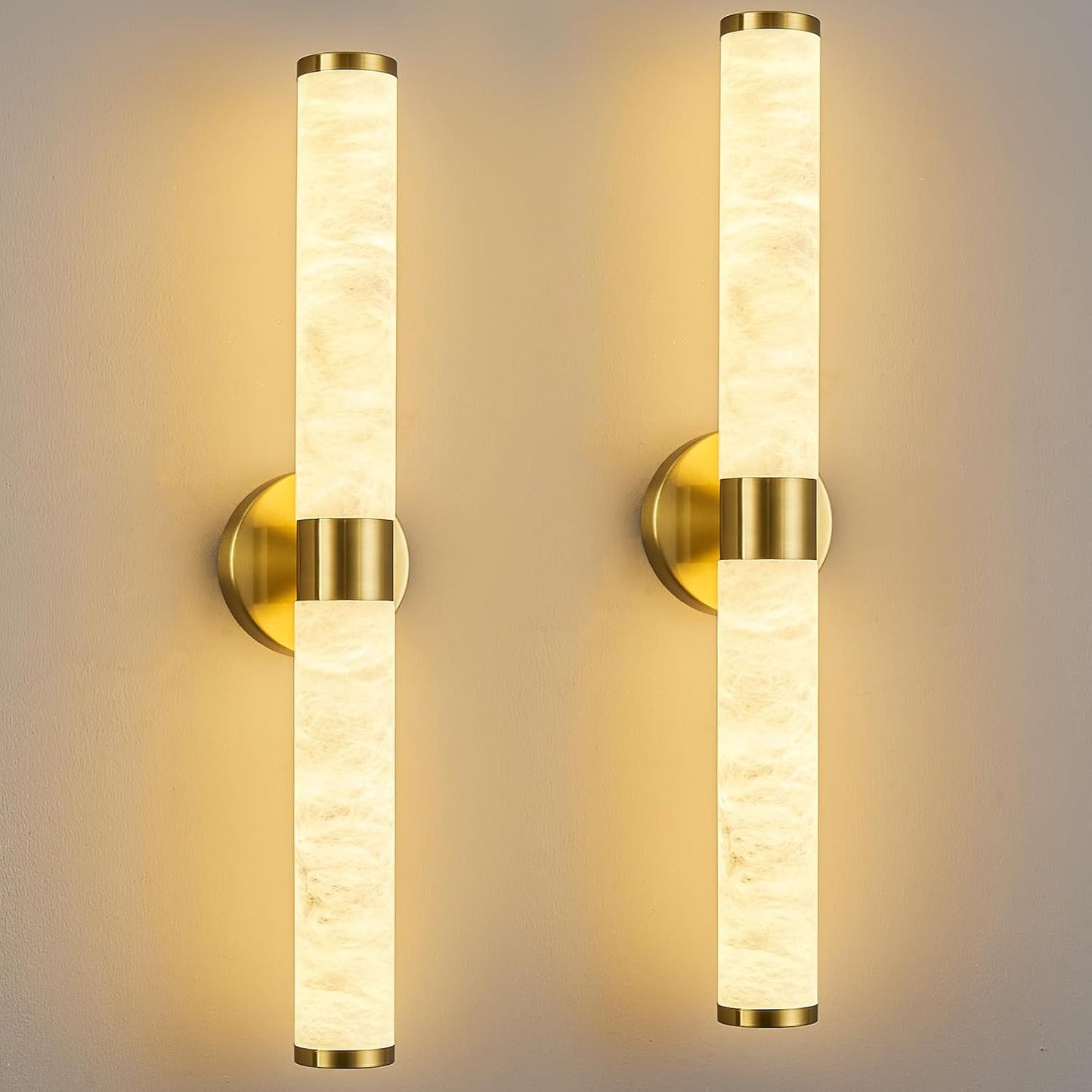 2 Apliques Pared Alabastro 24pulg LED Dorado Sala Dormitorio