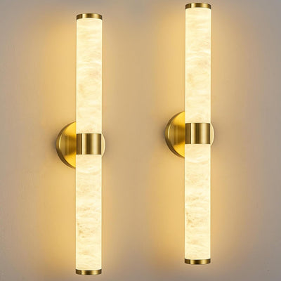2 Apliques Pared Alabastro 24pulg LED Dorado Sala Dormitorio