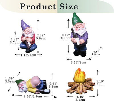 Juego 4 Gnomos Resina Miniatura para Jardín Interiores Exteriores