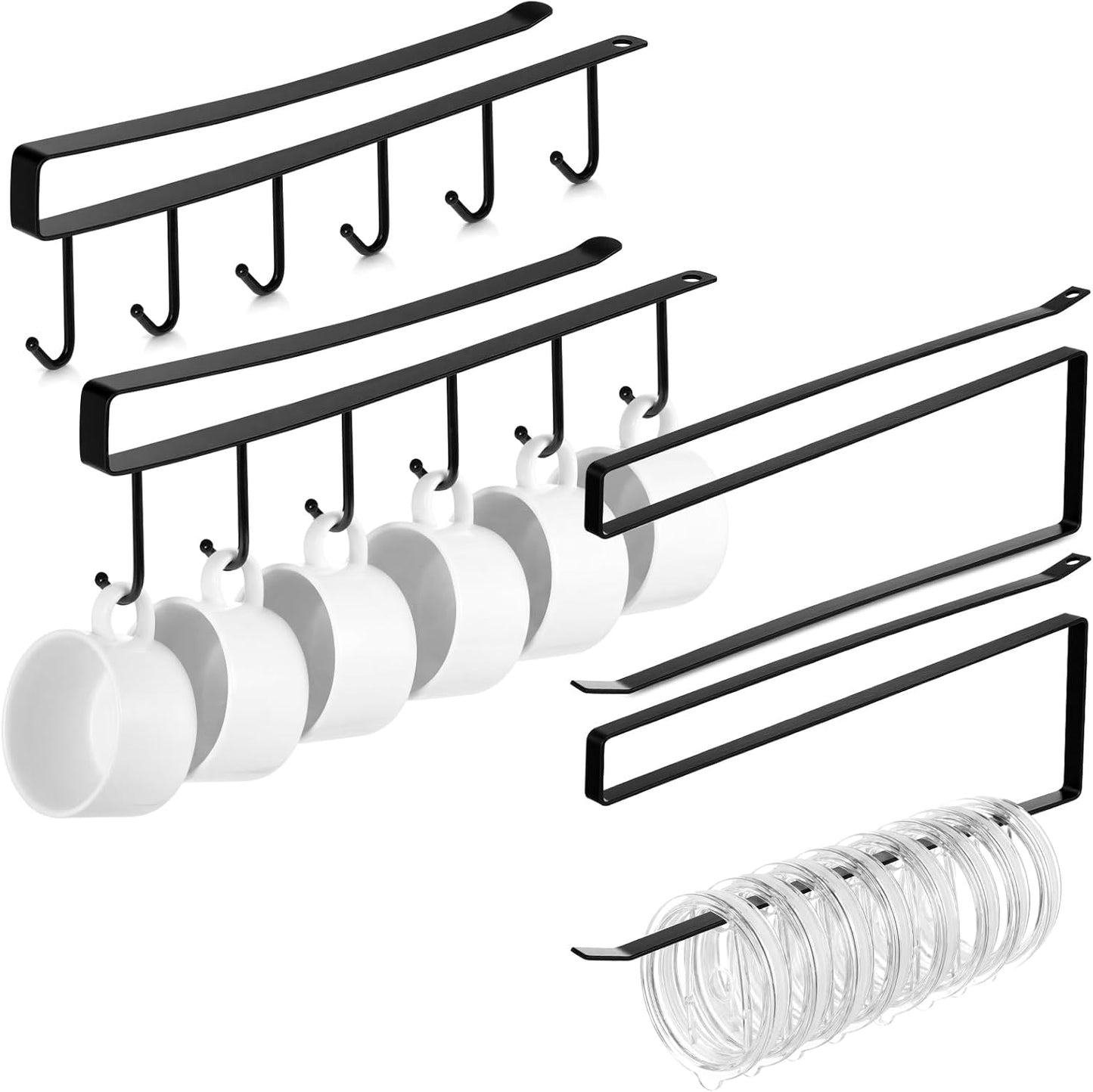 Ganchos negros para tazas con tapas de vaso, organizador de cocina