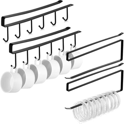 Ganchos negros para tazas con tapas de vaso, organizador de cocina