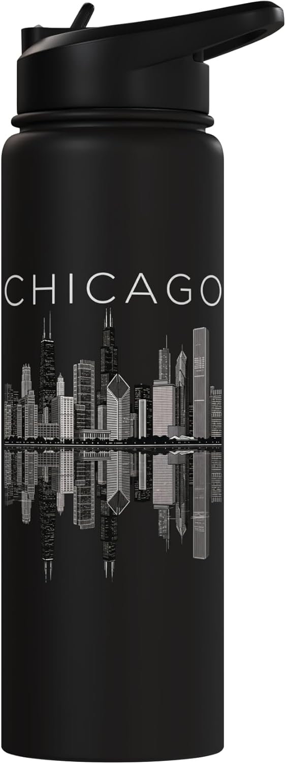 Botella de agua acero inoxidable vista urbana Chicago sin BPA