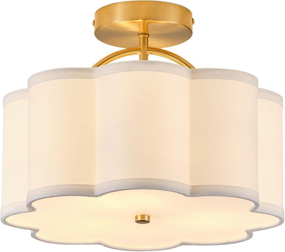Lámpara techo dorada 13.5pulg 3 luces forma flor dormitorio