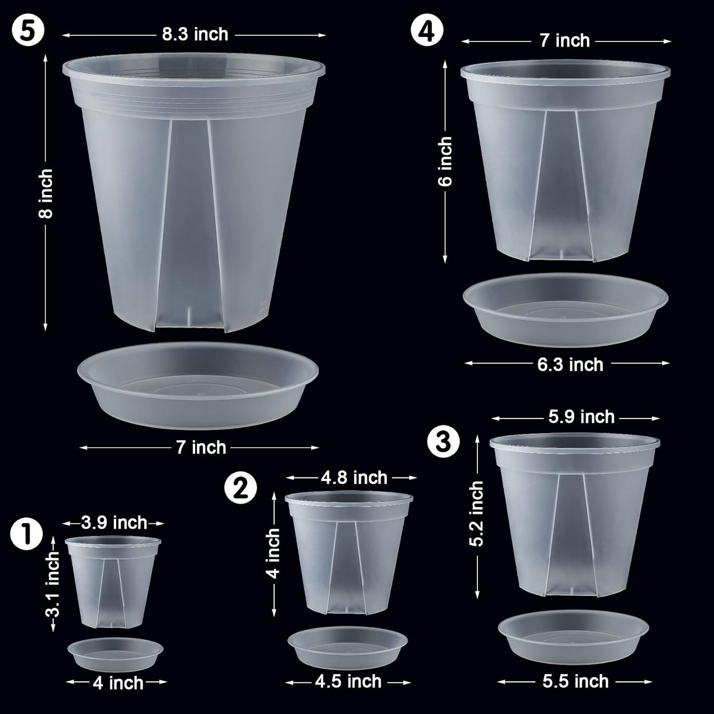 Macetas plástico transparente 4-8pulg con platillo y drenaje