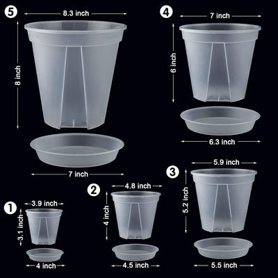 Macetas plástico transparente 4-8pulg con platillo y drenaje
