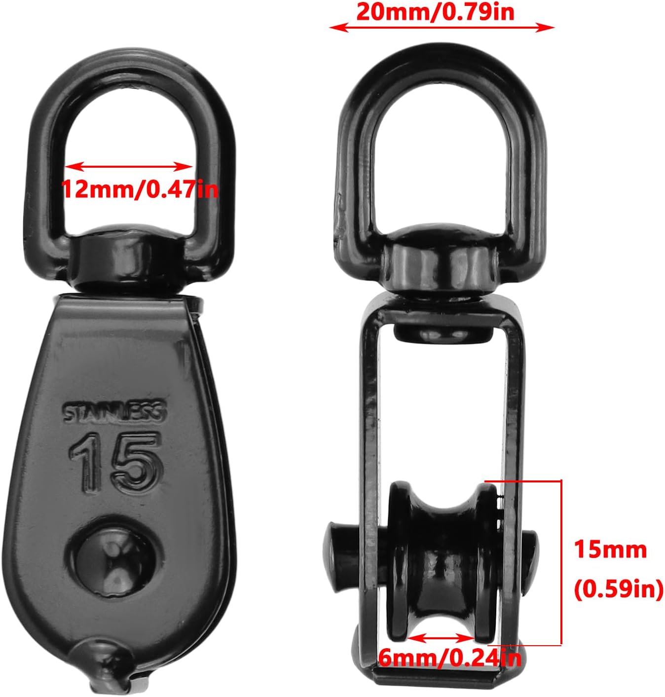 Bloque Polea Individual Cuerda Alambre Negro Acero Inox 304 Set 4