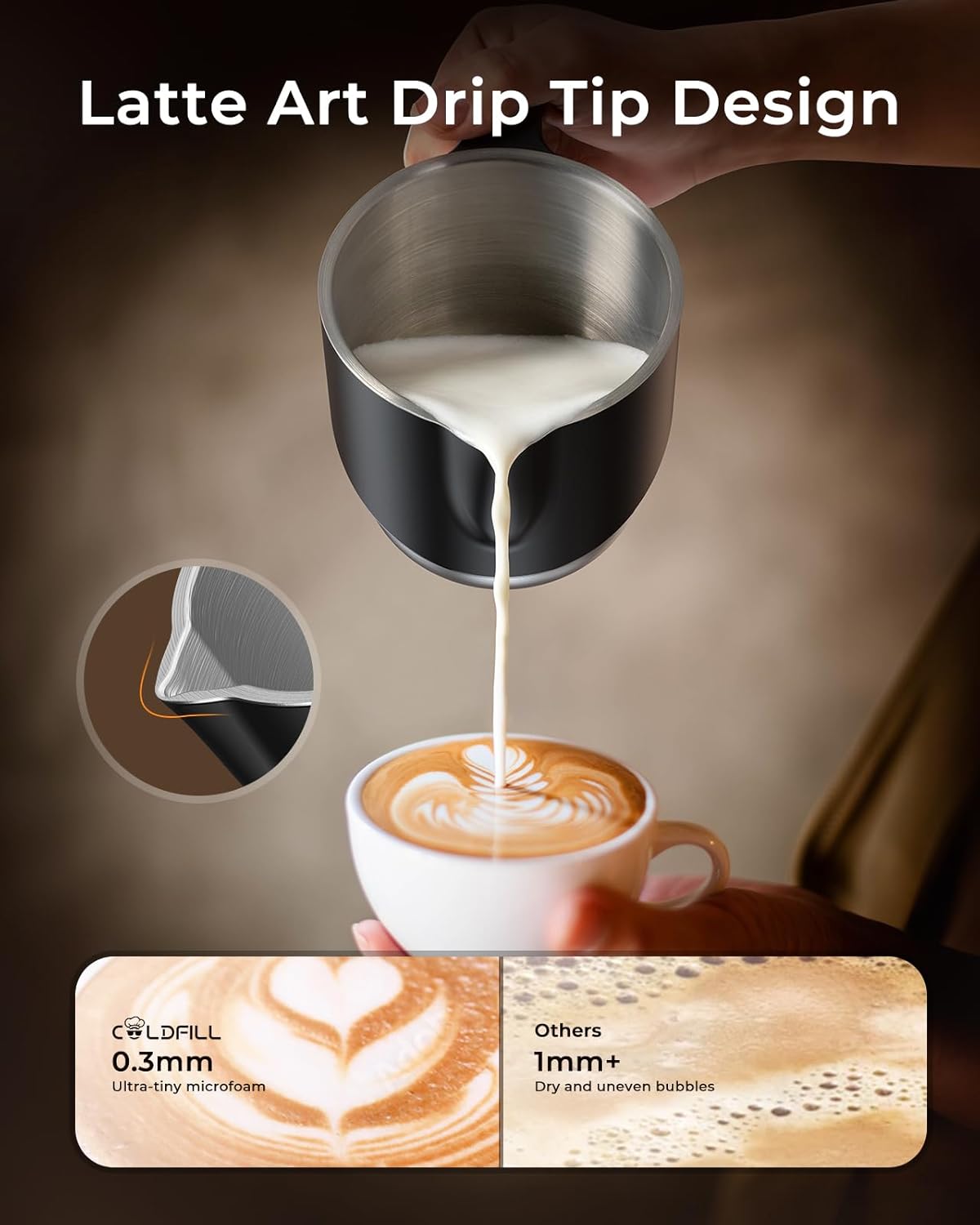 Espumador leche 13.5oz desmontable con calentamiento silencioso