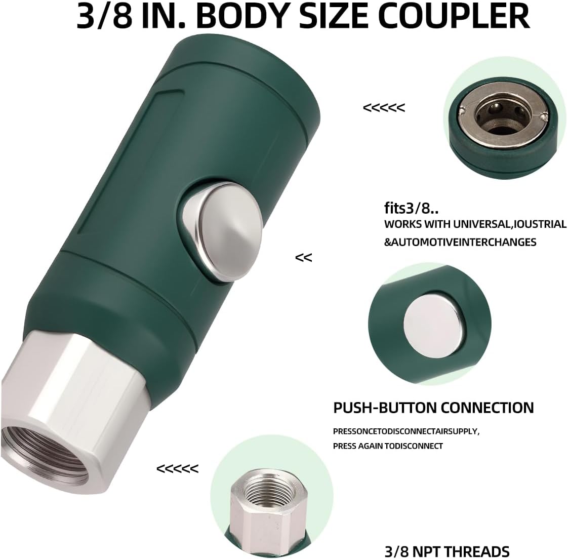 Acoplador aire FNPT 3/8 con botón y adaptadores