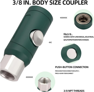 Acoplador aire FNPT 3/8 con botón y adaptadores