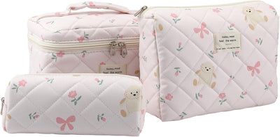 Bolsa maquillaje acolchada 3 pzas portátil