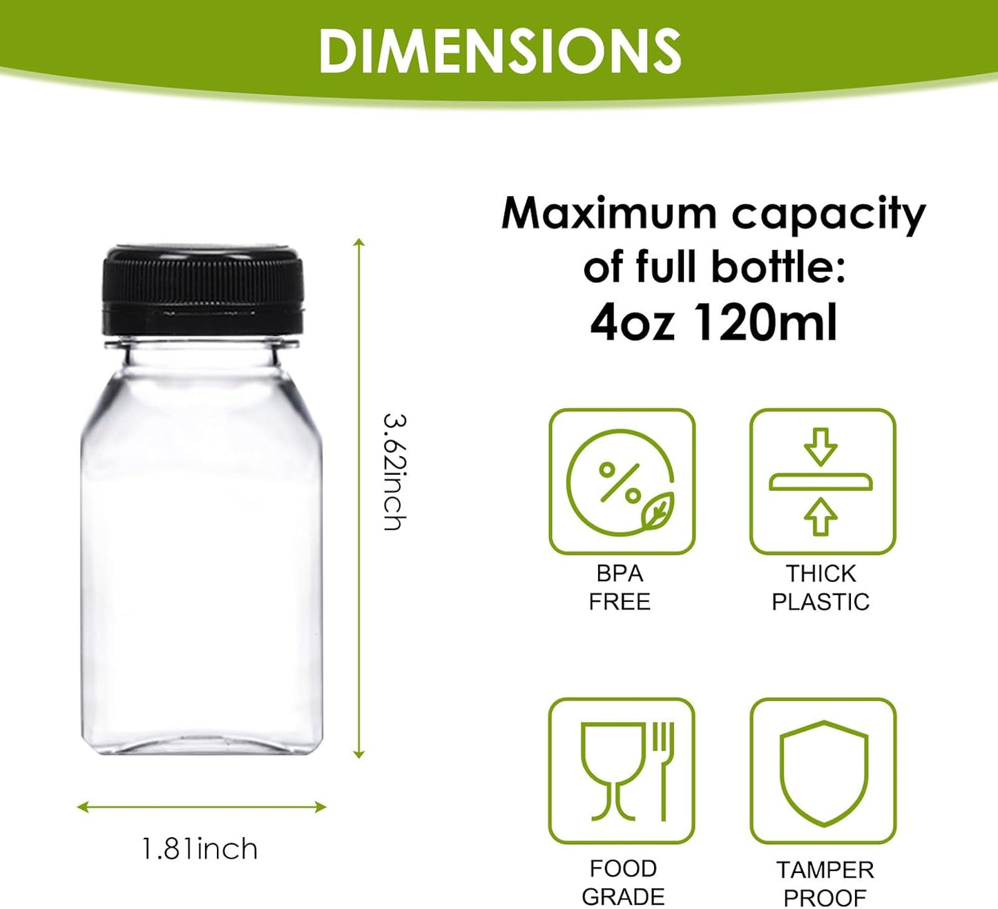 144 Botellas Plástico 4oz Reutilizables Transparentes con Tapas