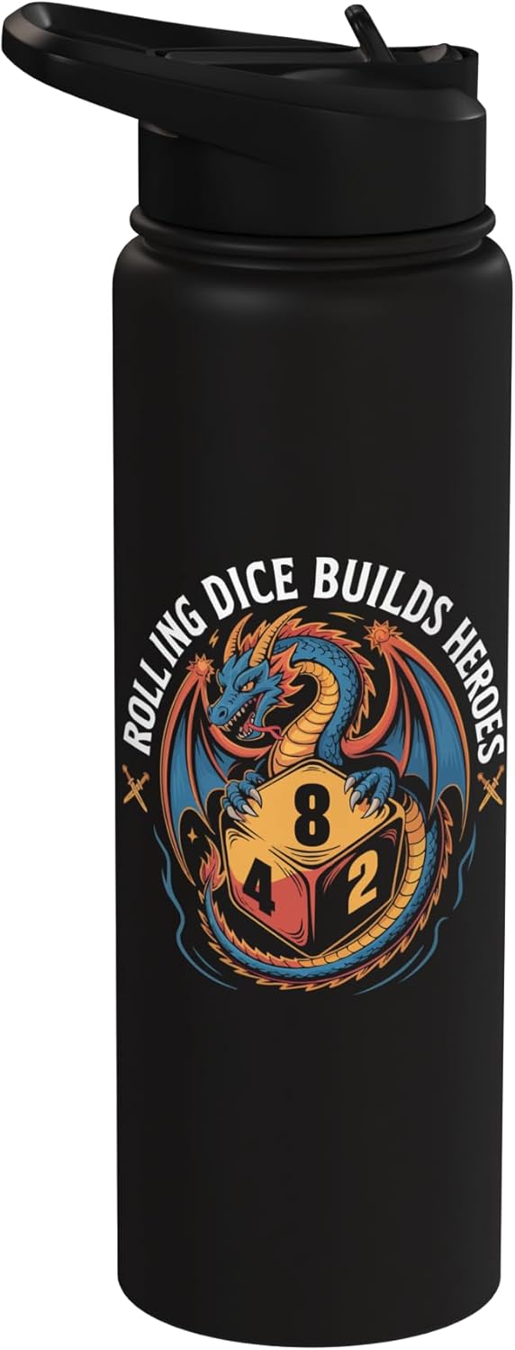 Botella de agua acero inoxidable para gamer RPG con mesa D20