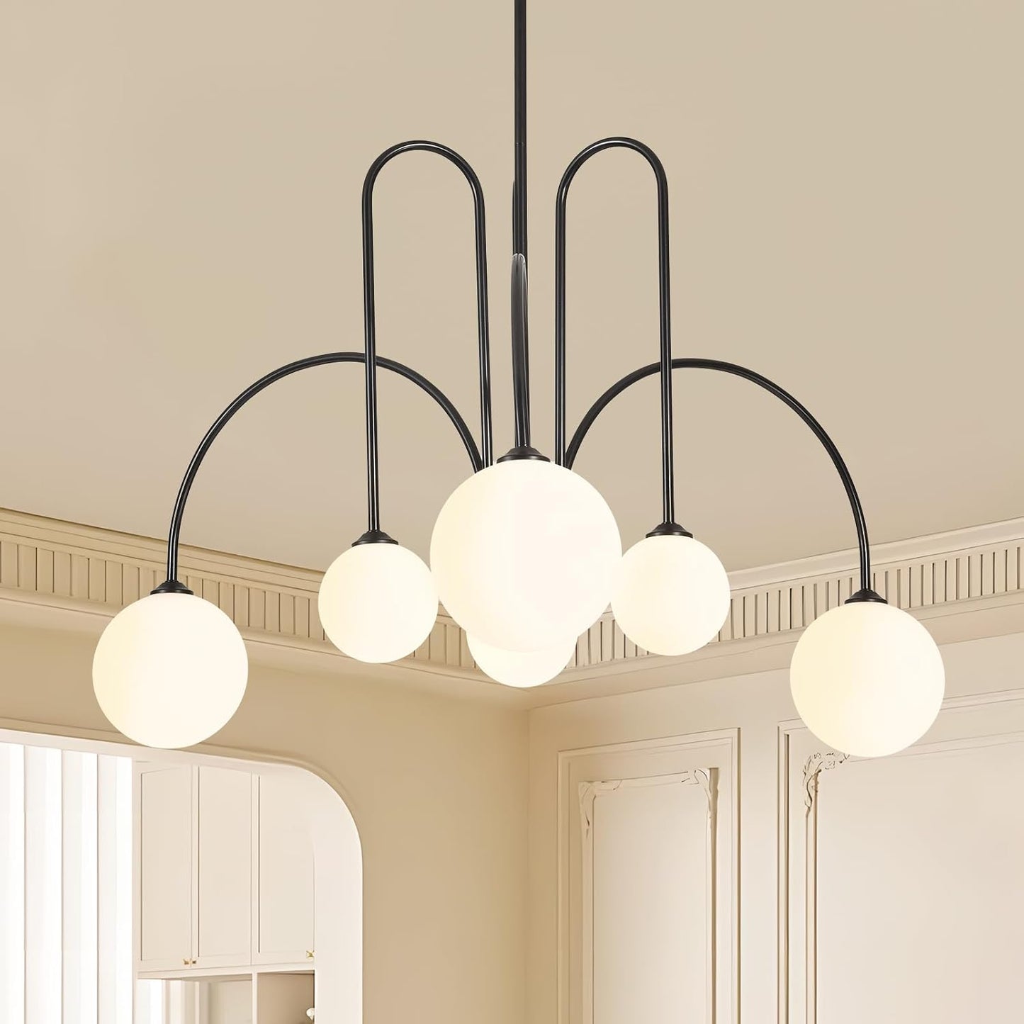 Candelabro negro 6 brazos Sputnik vidrio leche