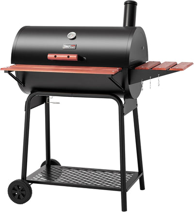 Parrilla carbón 30 barriles mesa madera 4045cm² exterior negro