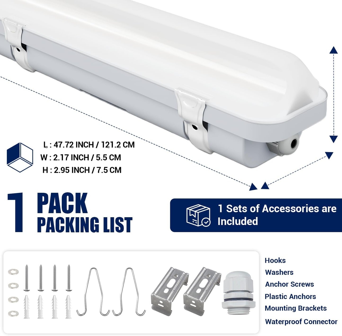 Lámpara LED 60W 4000K vaporproof para lavado coches garage