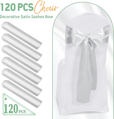 120 Bandas Satén Plateado para Silla Boda Navidad 7x108pulg