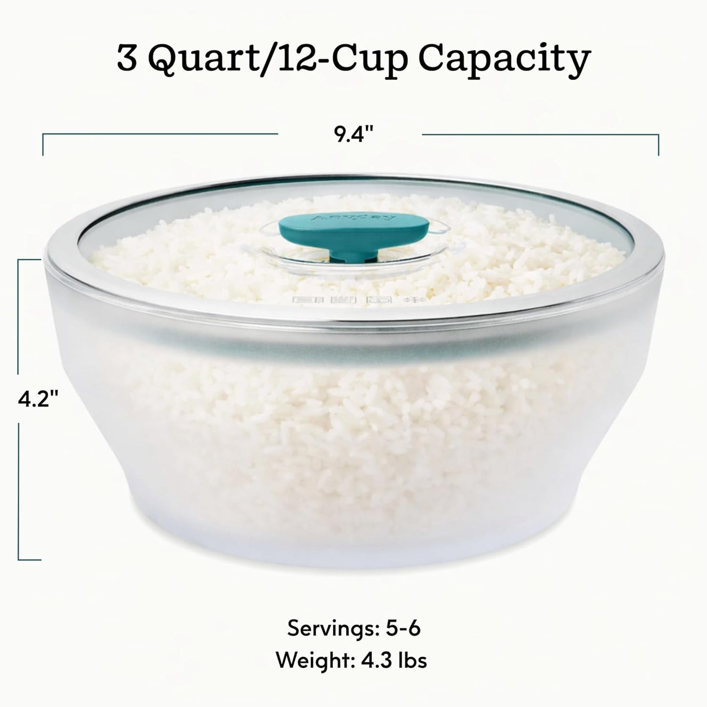Arrocera Microondas 12 Tazas Vidrio Utensilios Seguros Sin BPA