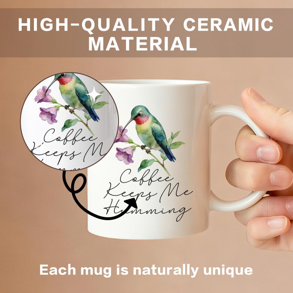 Taza café con flores colibrí acuarela regalo cumpleaños