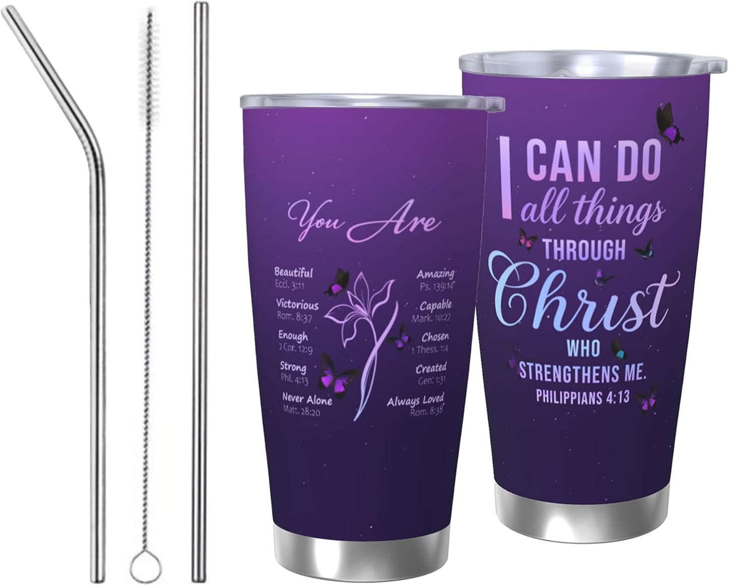 Regalo cristiano para mujer en acero inoxidable morado doble pared 20 oz