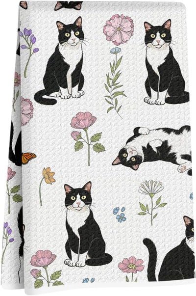Toallas de cocina para gatos con diseño floral y microfibra reutilizable