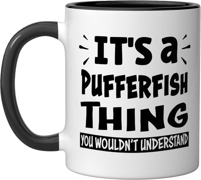 Taza cerámica Pufferfish para amantes de animales negra/blanca