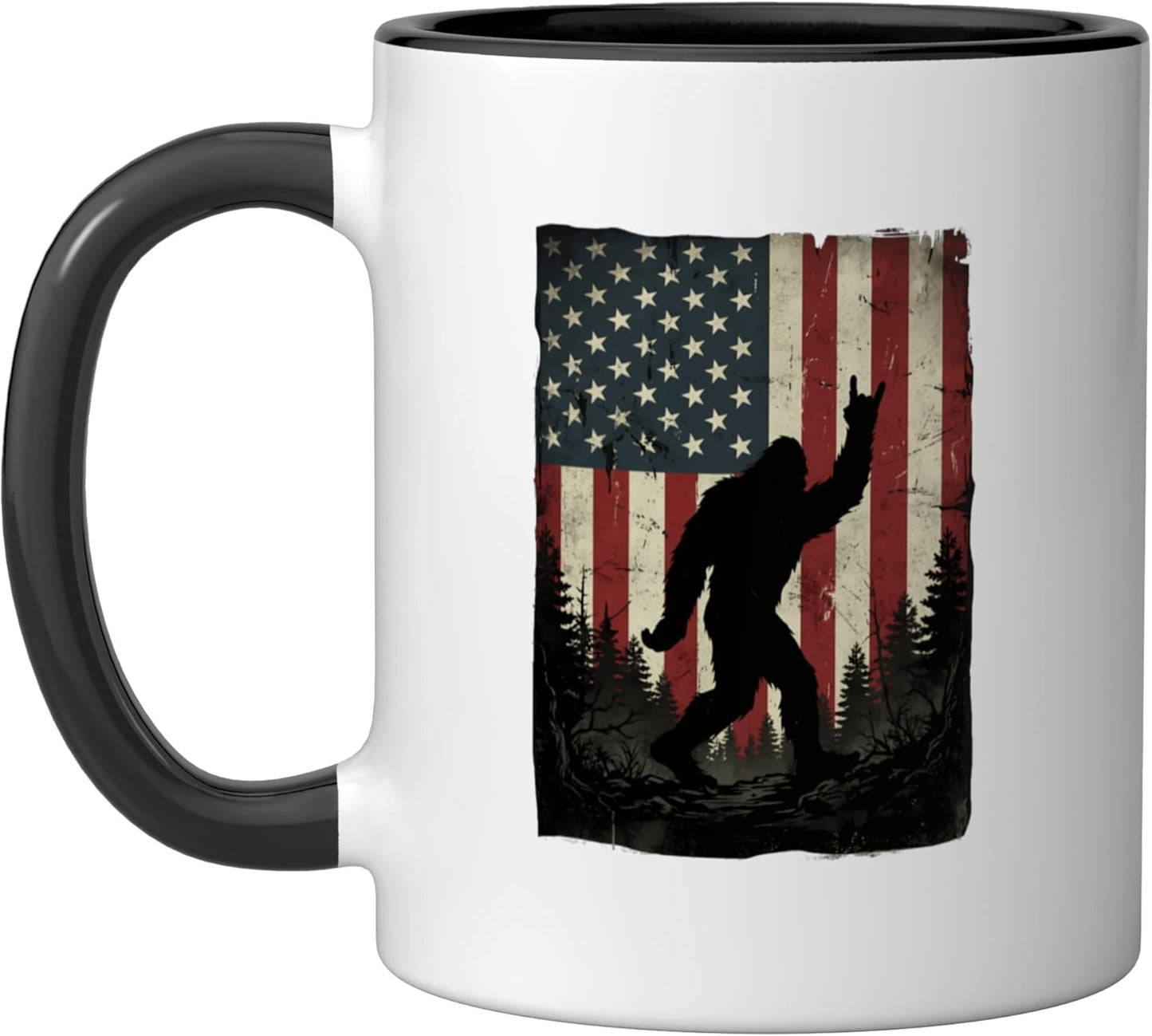 Taza Cerámica Bigfoot Bandera Americana Negro Blanco