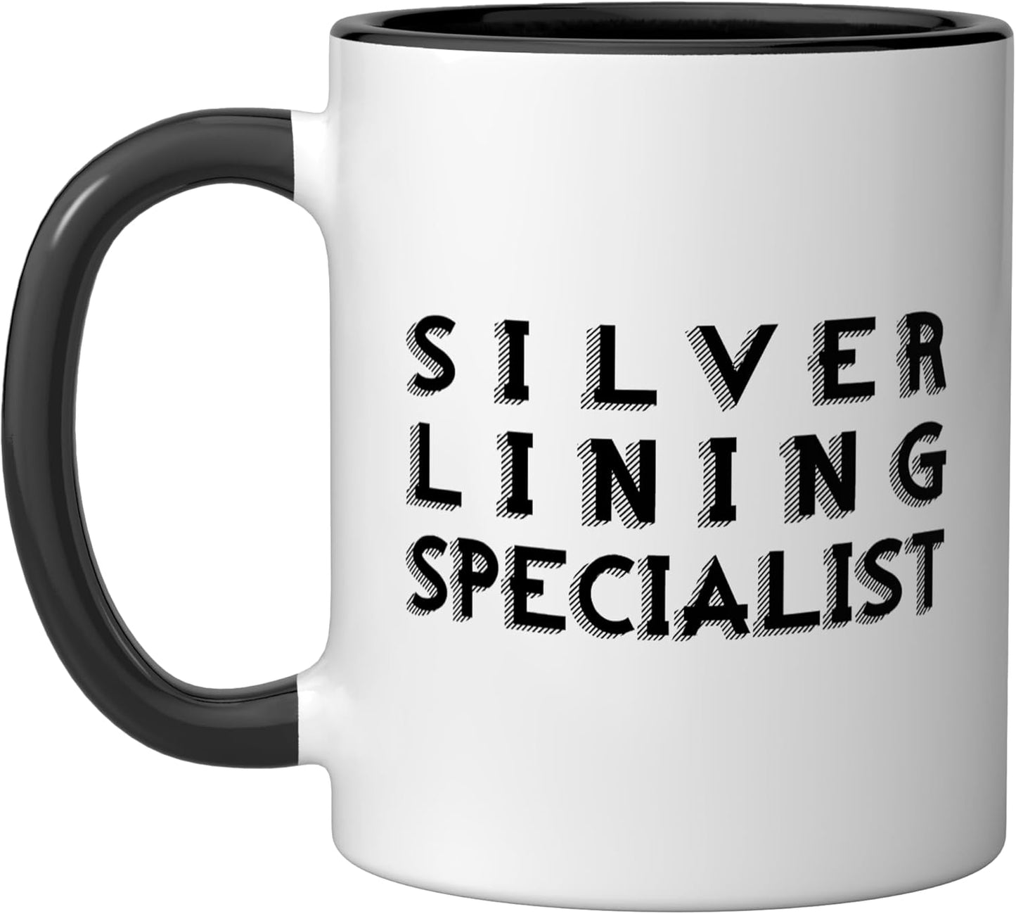 Taza cerámica Silver Lining Optimista con diseño negro y blanco