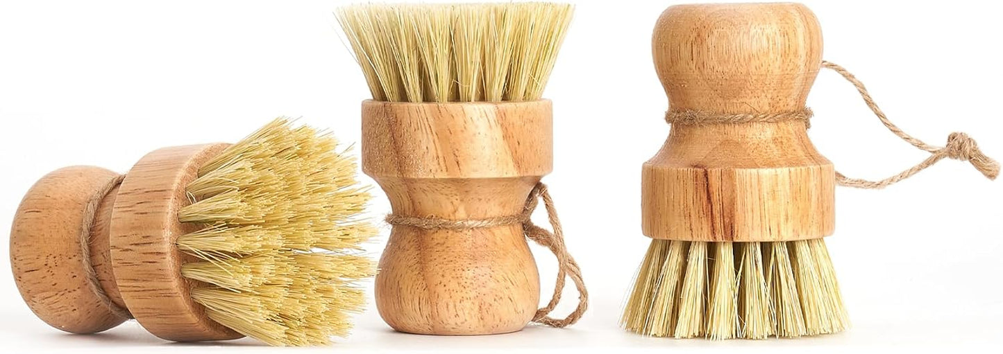 Cepillo bambú para platos 3uds cuerda colgante cocina