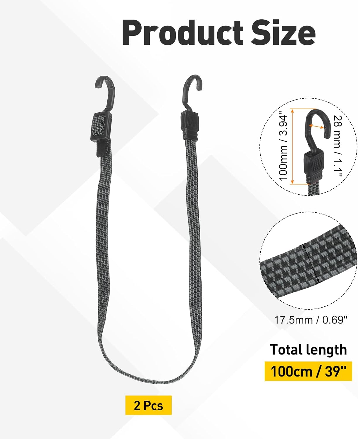 Cuerdas elásticas ajustables 31pulg con gancho gris y negro