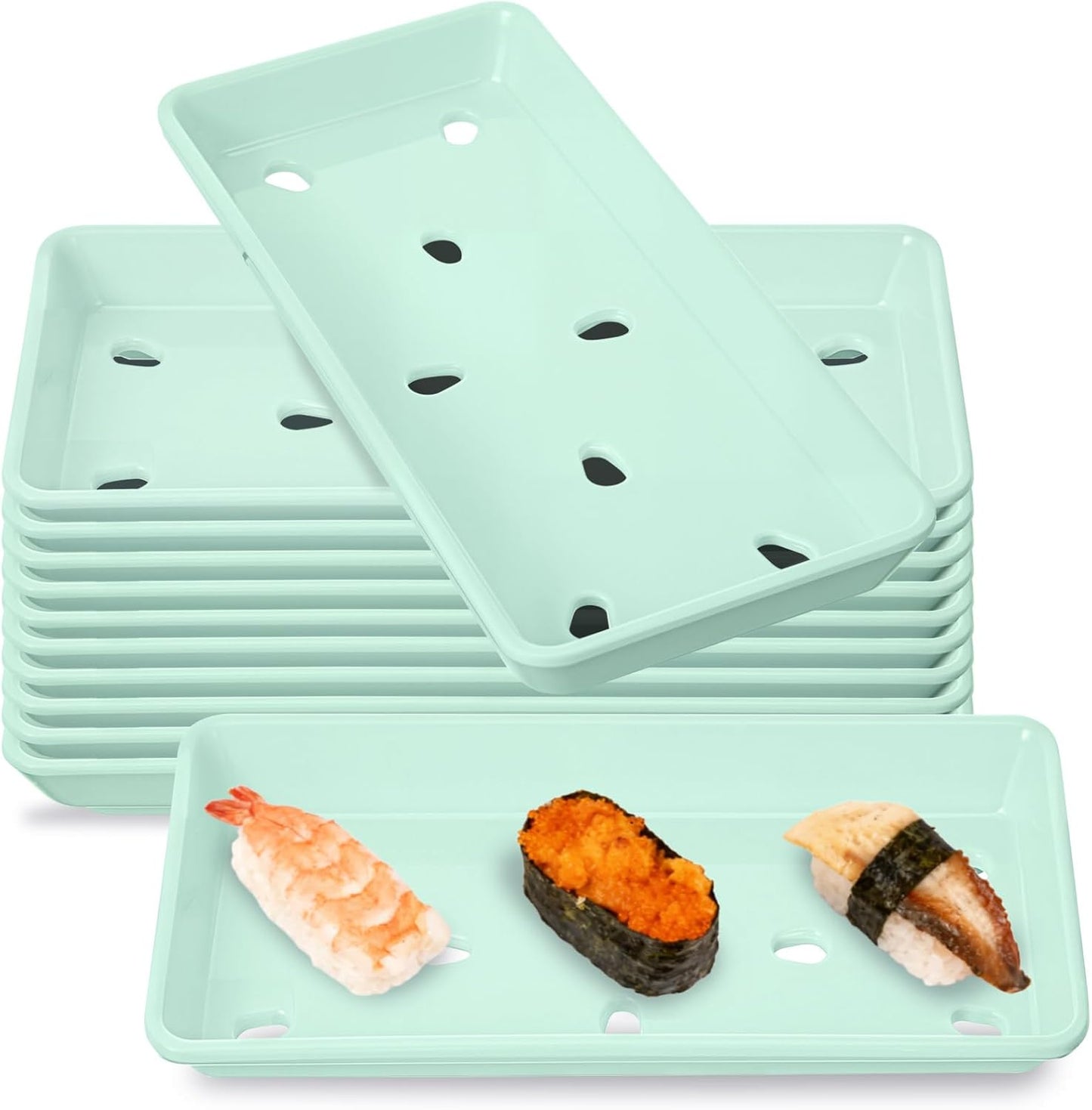 12 Pzas Plato Sushi Melamina 8x3.75pulg Drenaje