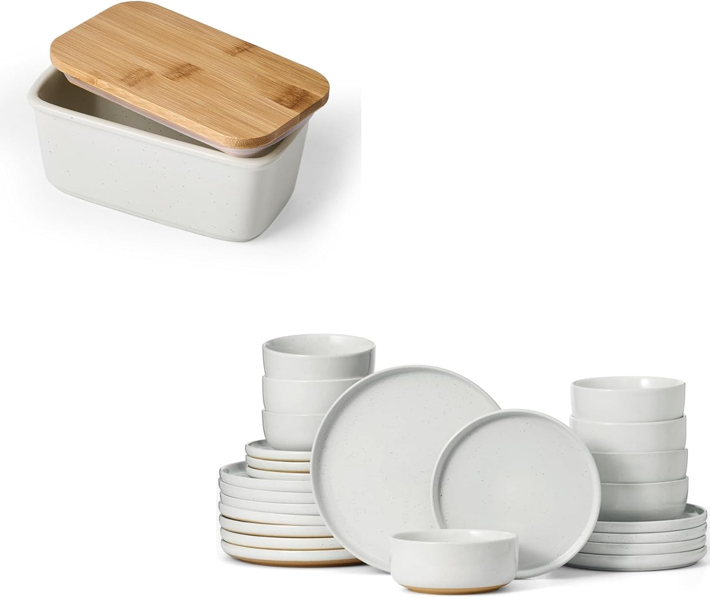 Plato mantequera con tapa set 24 pzas blanco