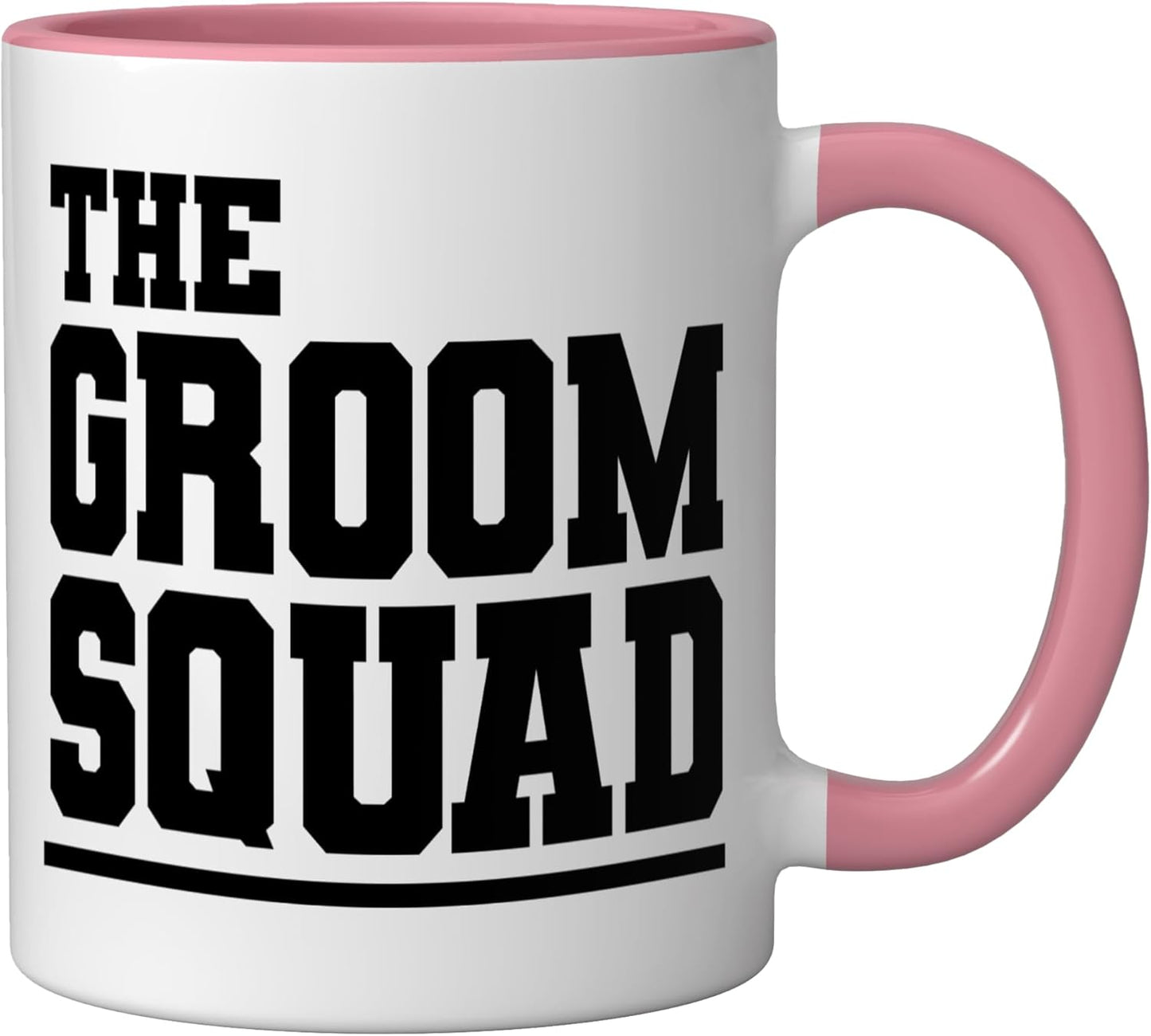 Taza cerámica The Groom Squad para fiestas de bodas y despedidas de soltero en rosa/blanco