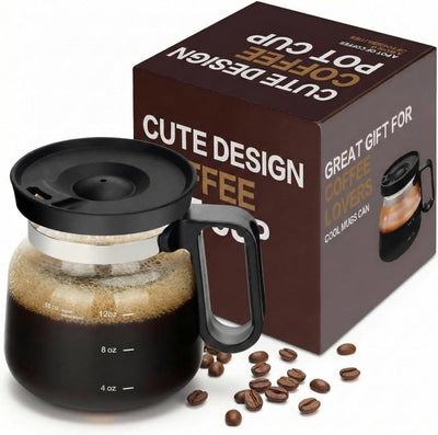 Taza de café de vidrio 16 oz con tapa a prueba de derrames en forma de cafetera