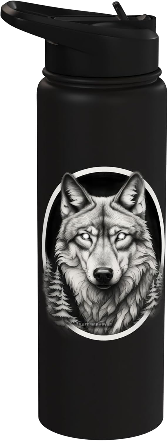 Botella de agua acero inoxidable aislada Wolf Mountain