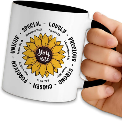 Taza de café con diseño girasol y texto "You are Lovely Bible Verse", doble cara 11 oz