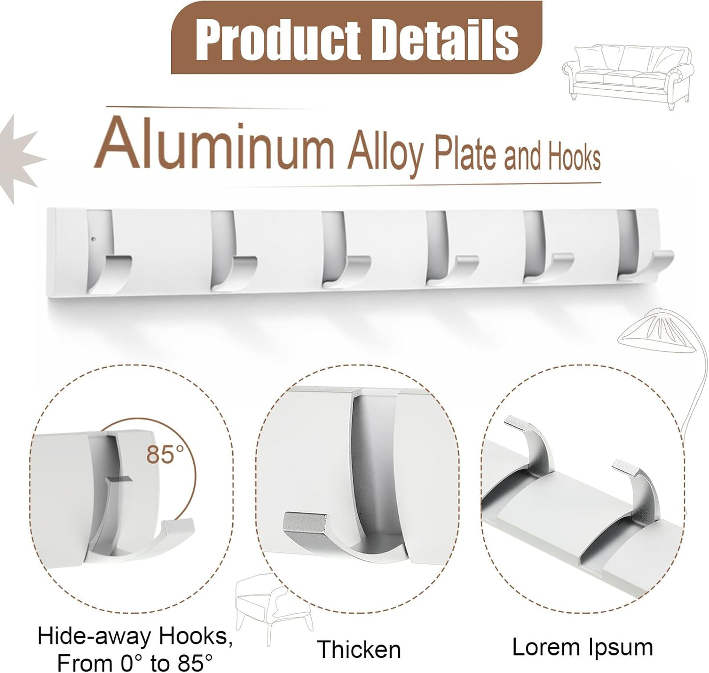 Perchero pared 6 ganchos aluminio 19pulg