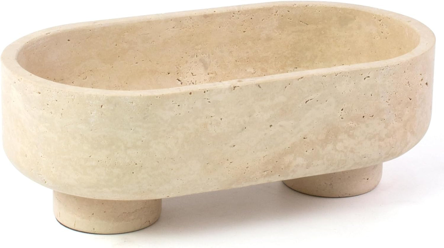 Cuenco Travertino Ovalado Decorativo Mesa Comedor 10pulg