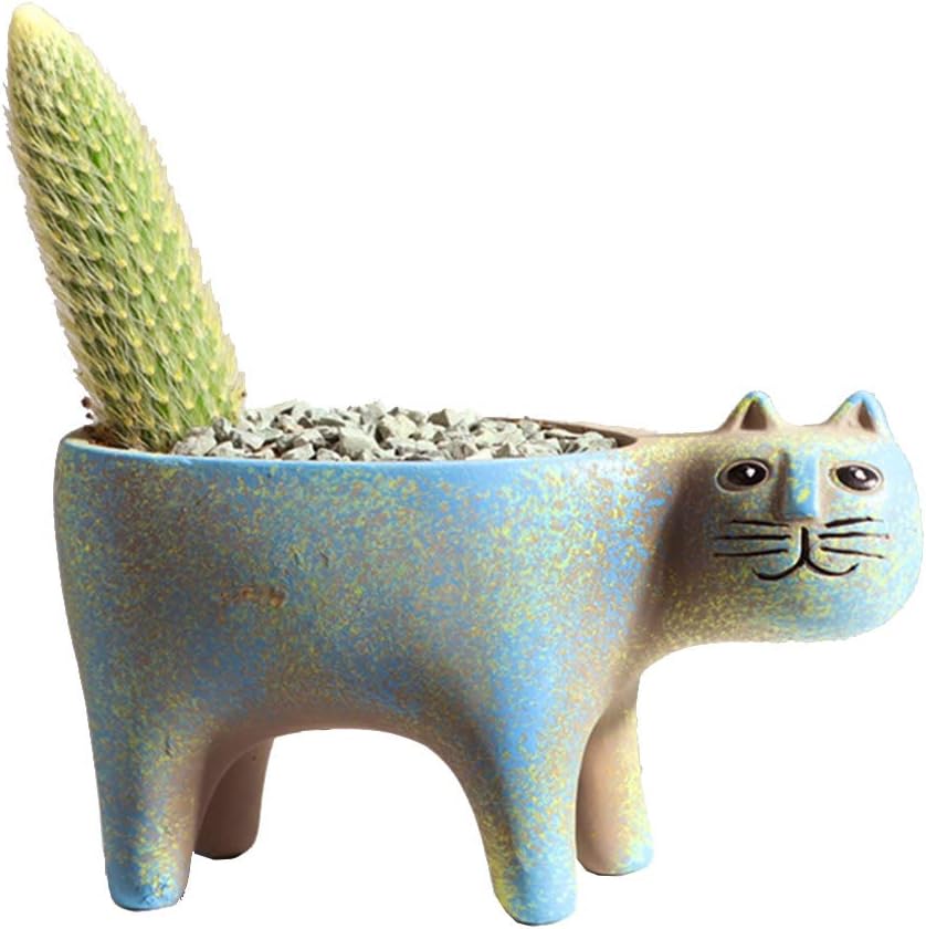 Maceta cerámica retro forma gato para suculentas