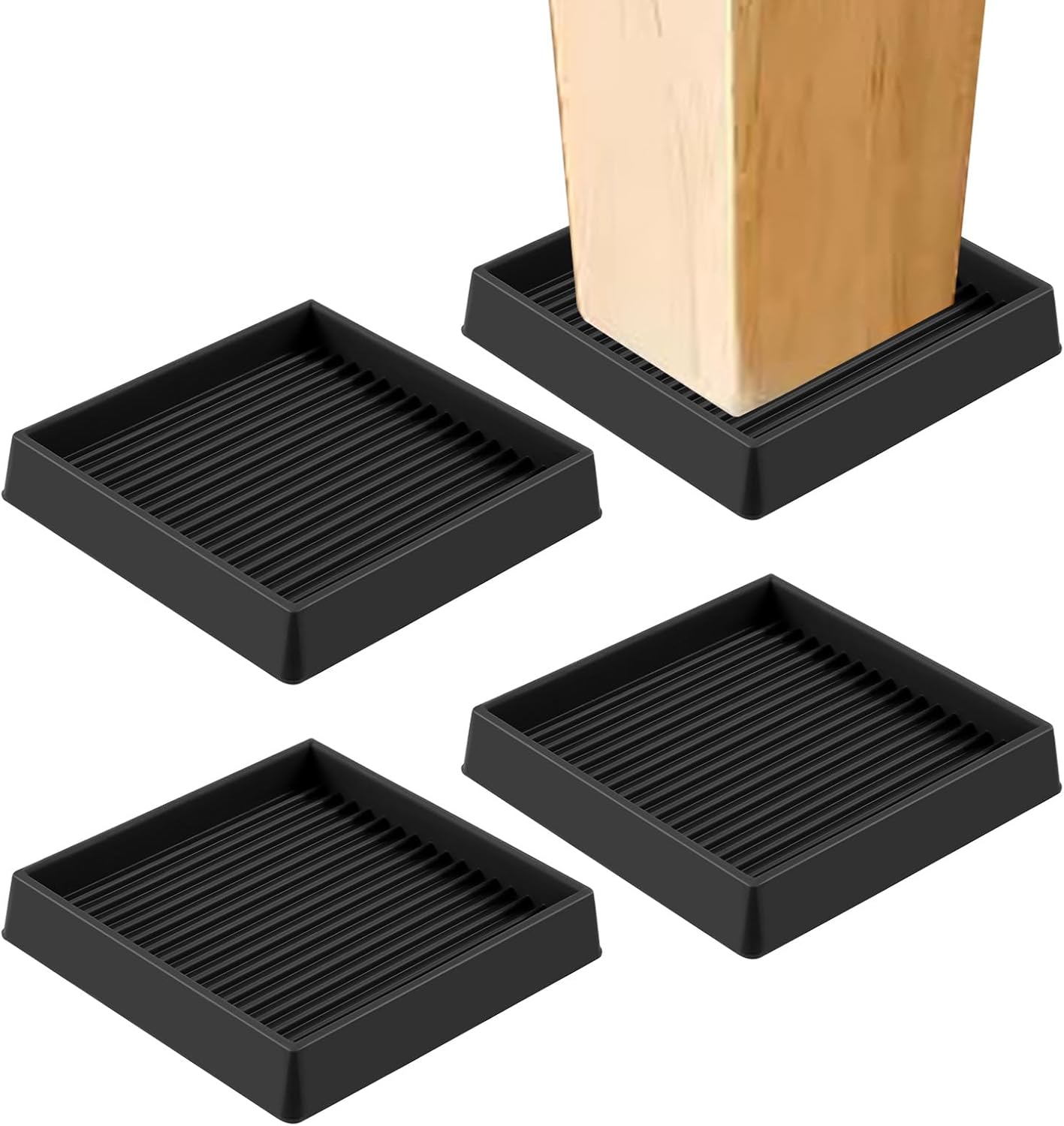 Set 4 Tazas Cuadradas Goma Negra Antiderrap 3x3pulg