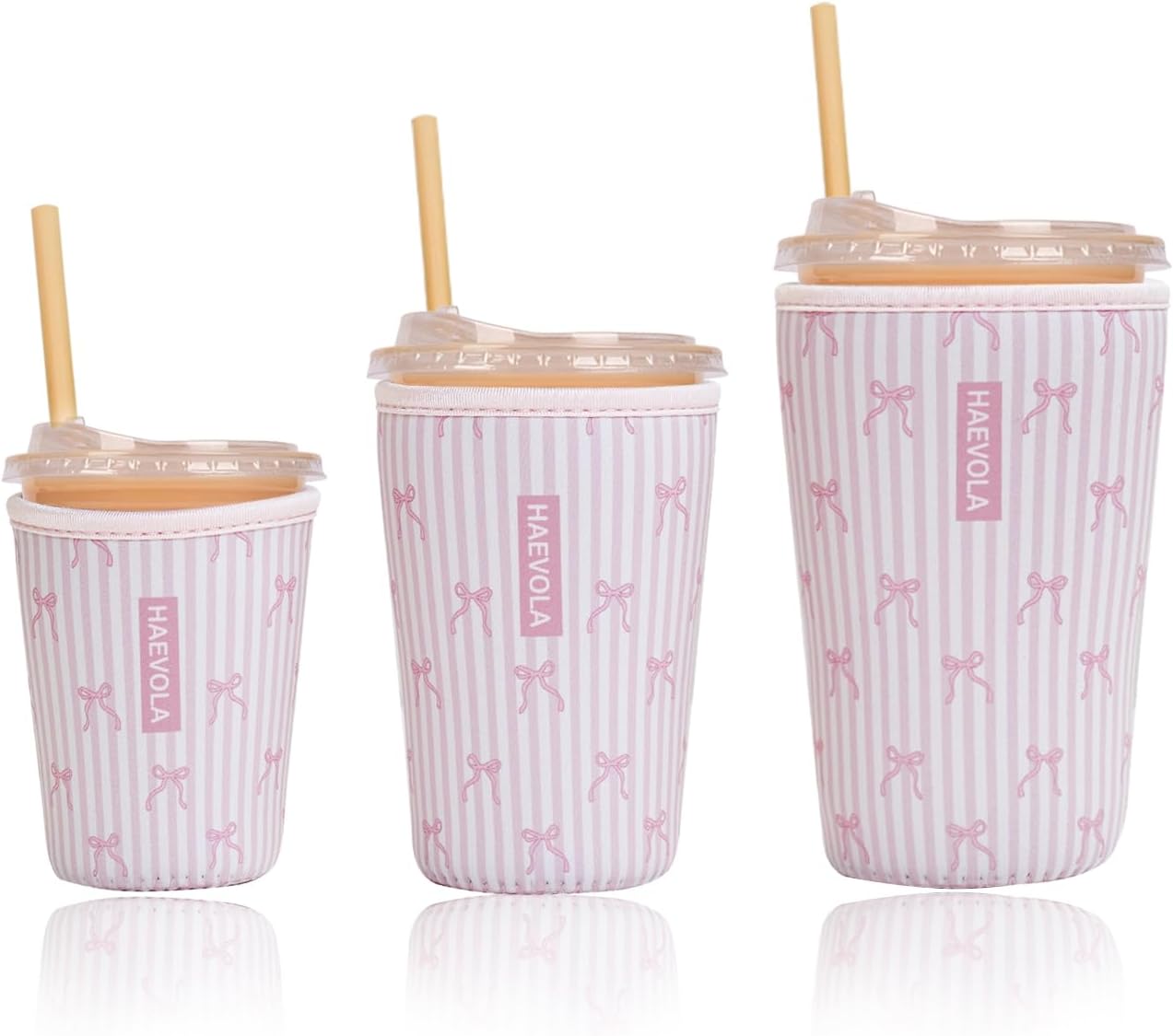 Funda neopreno reutiliz. para taza café helado lazos rosas