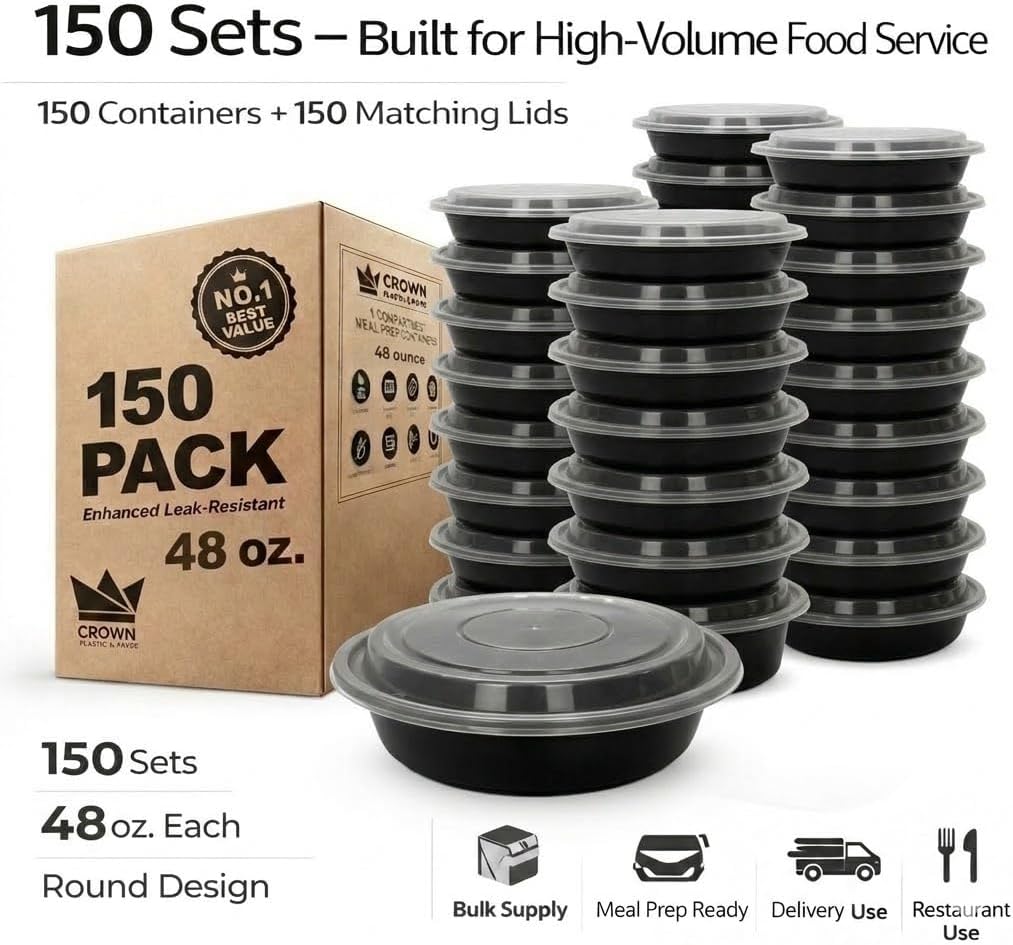 Contenedores 48oz negro herméticos portables set 150