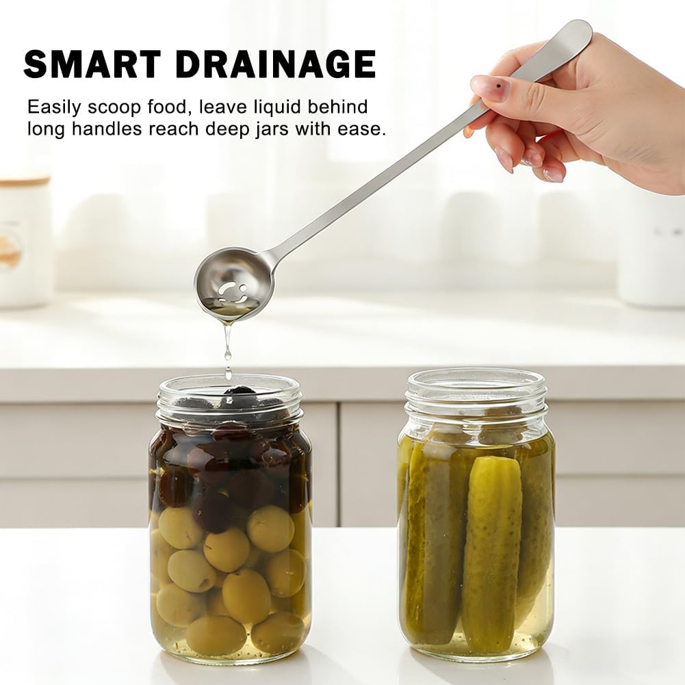 4 Cucharas Aceituna Tenedor Pepinillos Acero Inox Drenaje