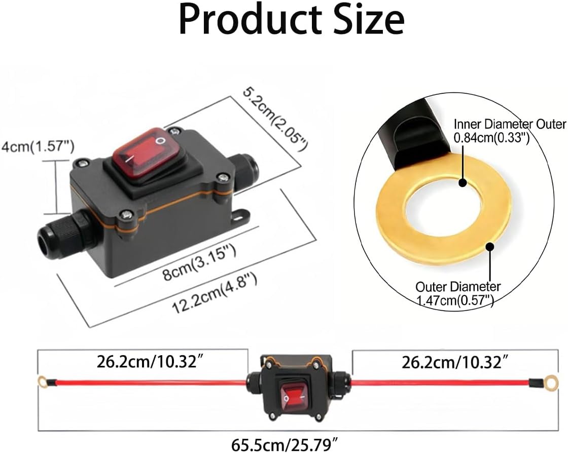 Interruptor agua 12-24V 30A con led rojo ip67 cable 10awg
