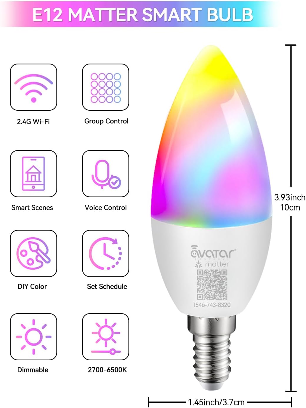 Bombilla inteligente E12 RGB para candelabro comp Apple Home Alexa