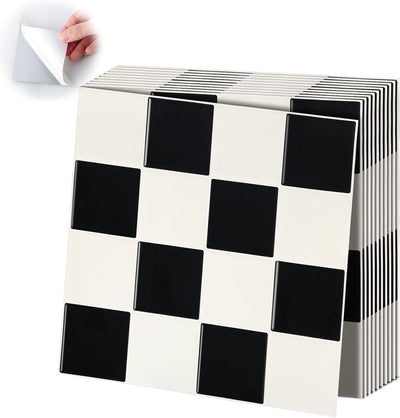 Azulejos 3D adhesivos para cocina baño 11.8x11.8pulg negro blanco